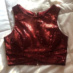 Red sequin crop top